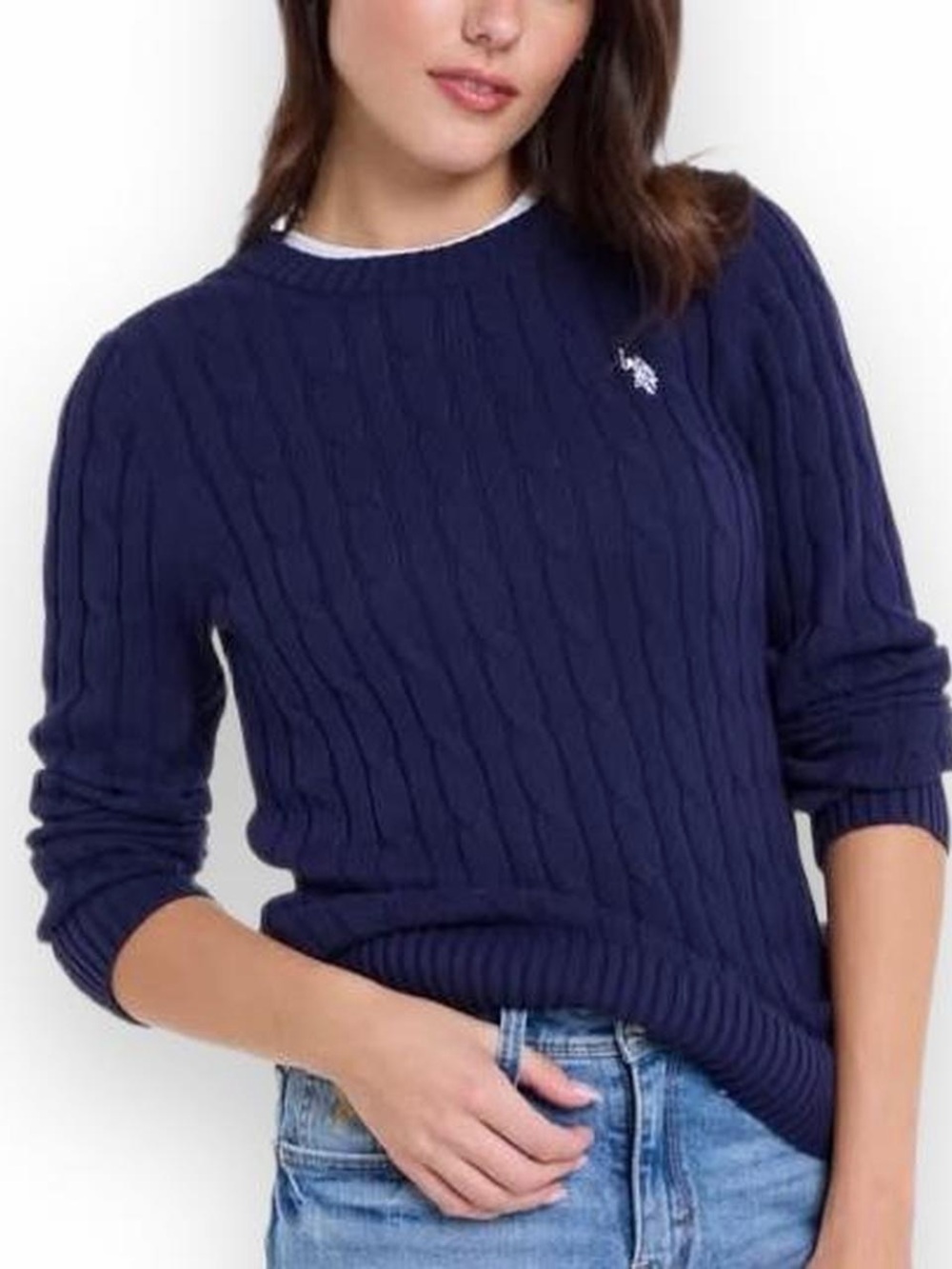 Women's Navy Cable-Knit Crewneck Sweater